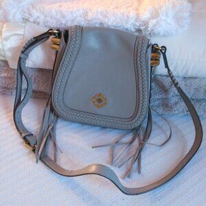 orYANY Gray Leather Saddle Bag Crossbody Amanda Purse W/ Fringe Western Cowgirl